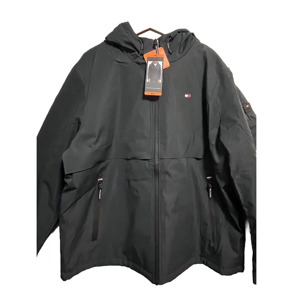 Tommy Hilfiger Men Navy Performance Hooded Jacket  Water Resistant Size XXL NWT